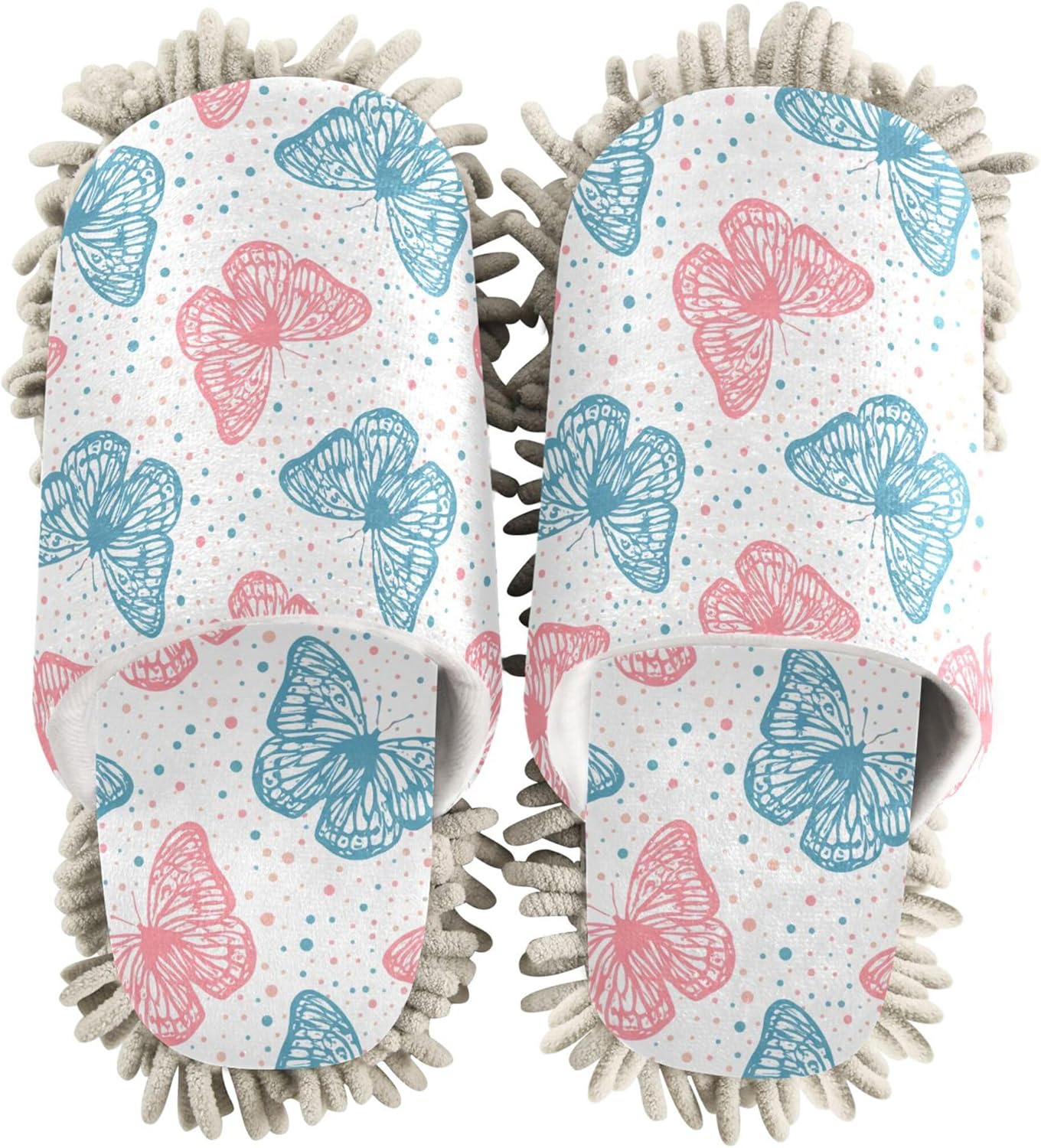 Burbuja Butterflies Mop Slippers Soft Colors Cleaning Dust Slippers for Home and Kitchen