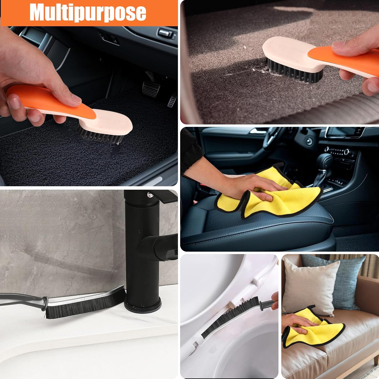 XANGNIER 5Pcs Carpet Scrub Brush Kit - Stiff Bristle Crevice Leaning Cloth for Home Car Cleaning