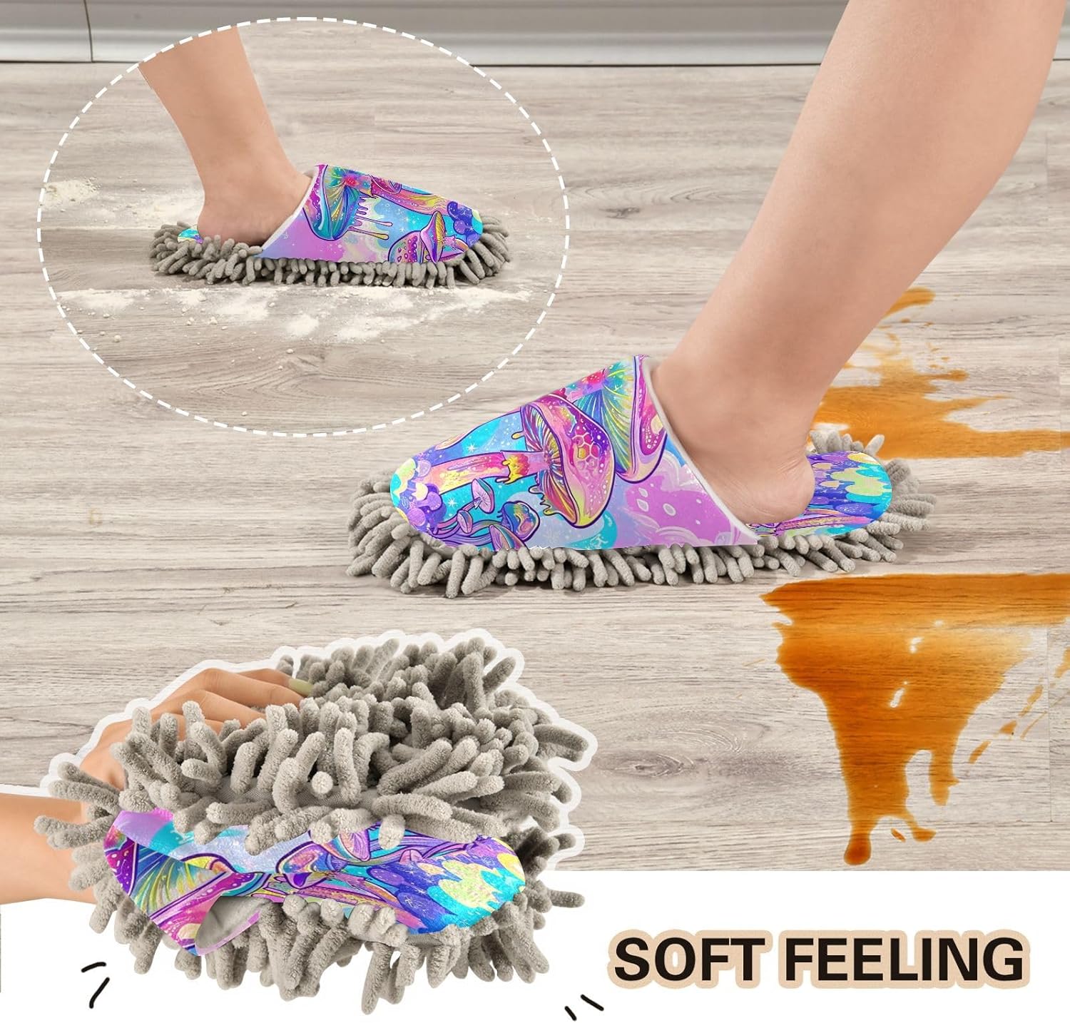 Bulletgxll Colorful Mushrooms Mop Slippers - Washable Floor Mop for Men Women