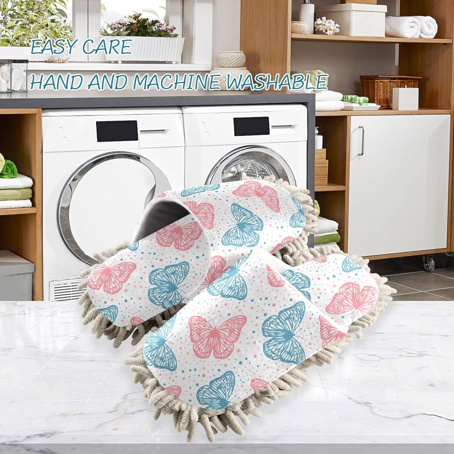 Burbuja Butterflies Mop Slippers Soft Colors Cleaning Dust Slippers for Home and Kitchen