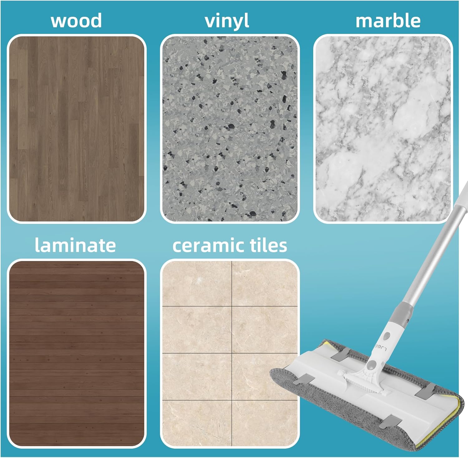 Microfiber Mop with 4 Pads and 512 Handle for Hardwood Tile Floors