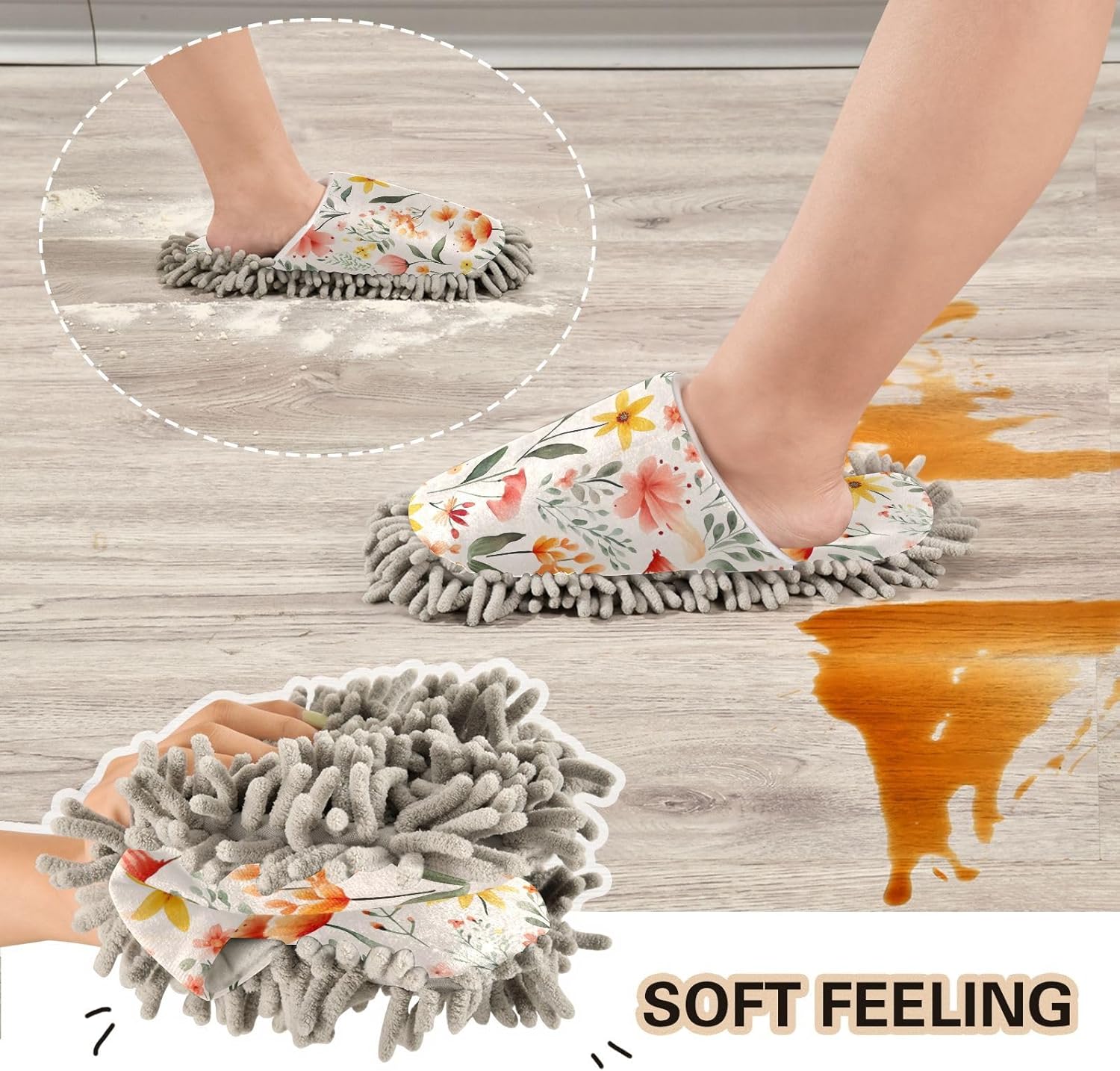 RunningBear Watercolor Flowers Mop Slippers for Home Cleaning