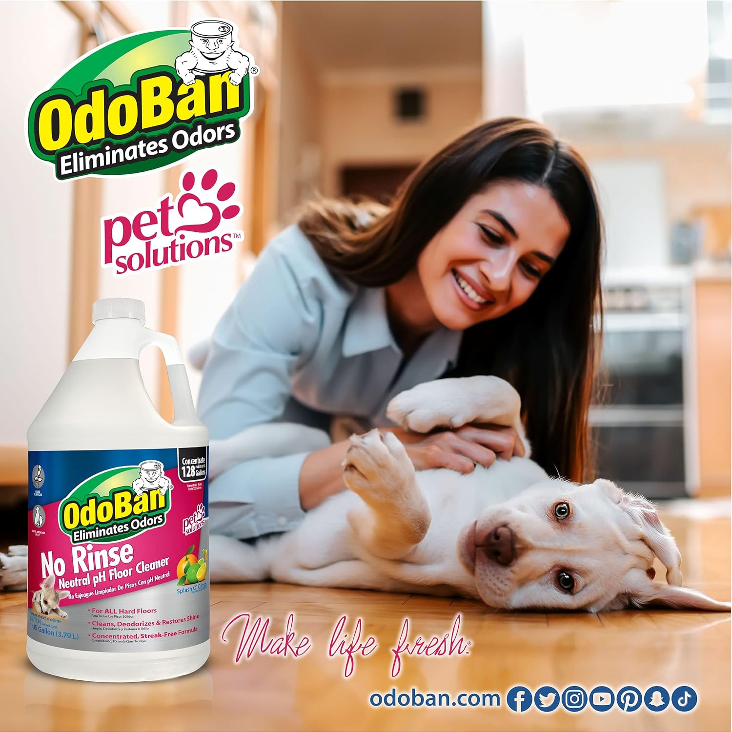 OdoBan Pet Solutions No Rinse Floor Cleaner 3 Gallons Splash O Citrus Scent