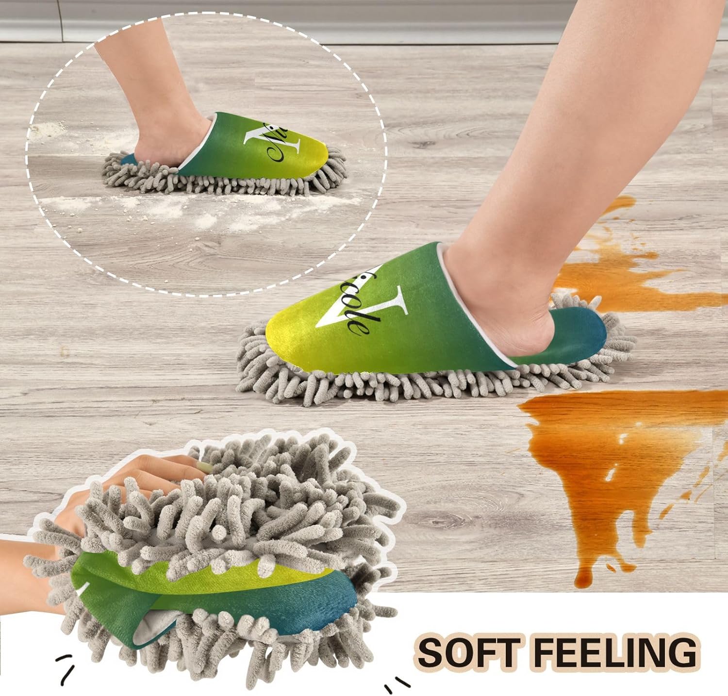 Custom Mop Slippers for Floor Cleaning Personalized Washable Microfiber Cleaning Mop Slippers