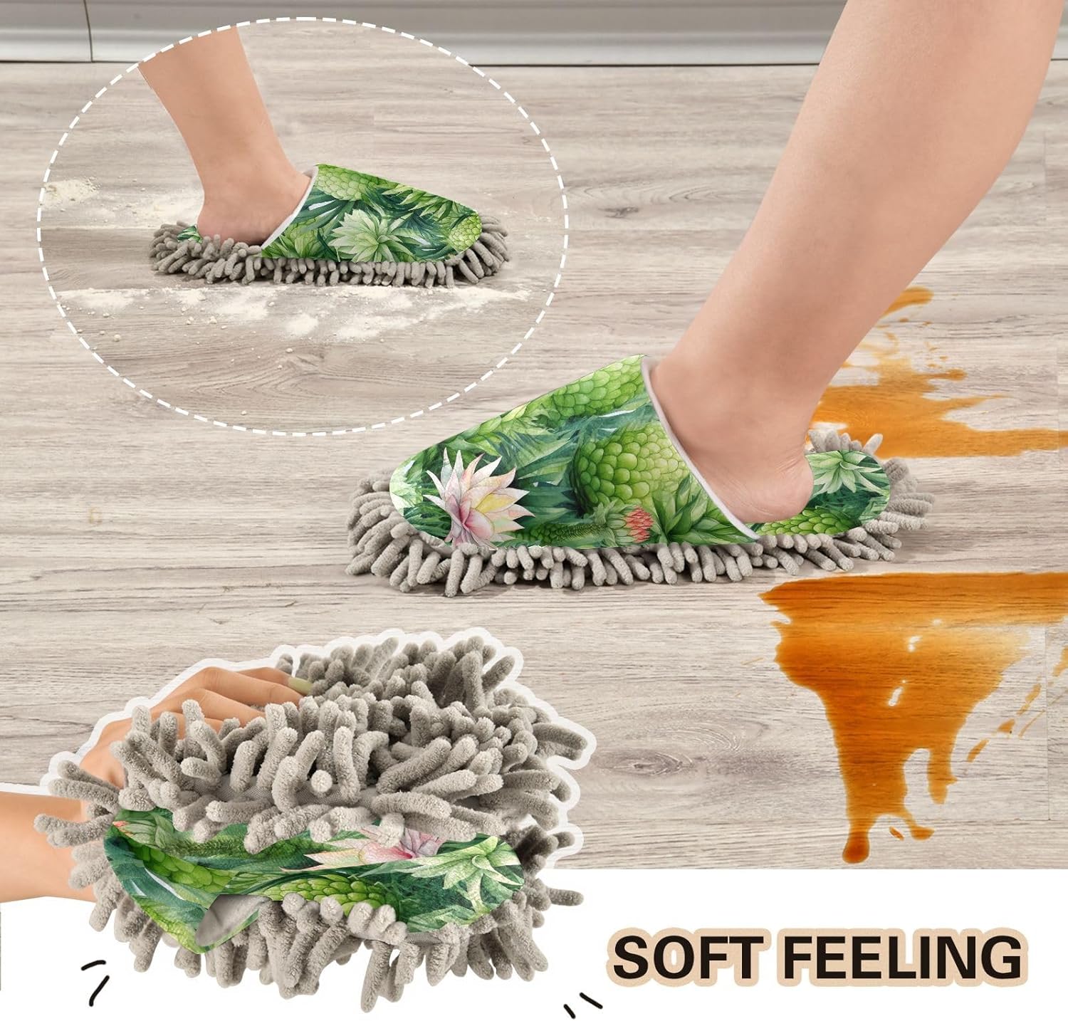 RunningBear Watercolor Floral Mop Slippers for Home Office