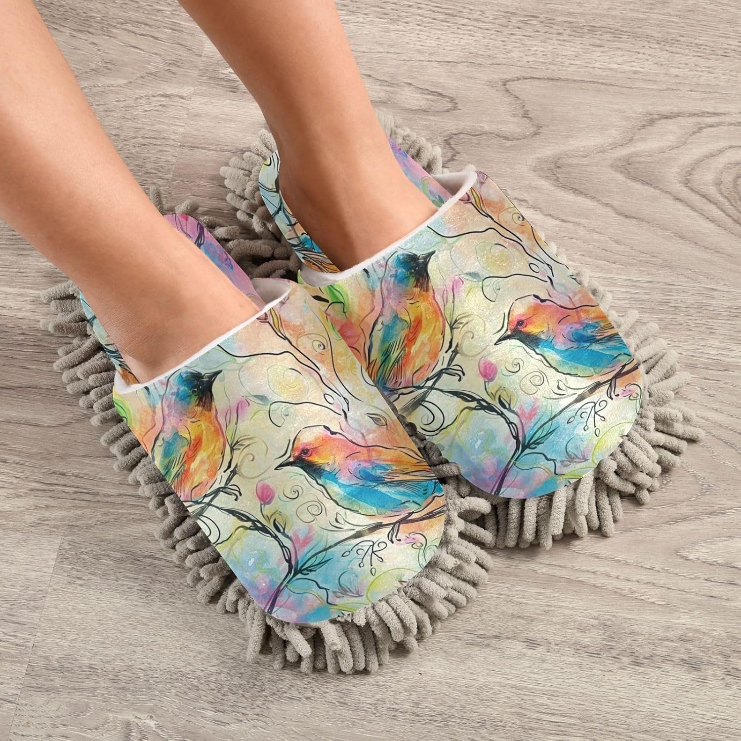 Bulletgxll Colorful Flowers Mop Slippers - Washable Floor Cleaner for Men Women