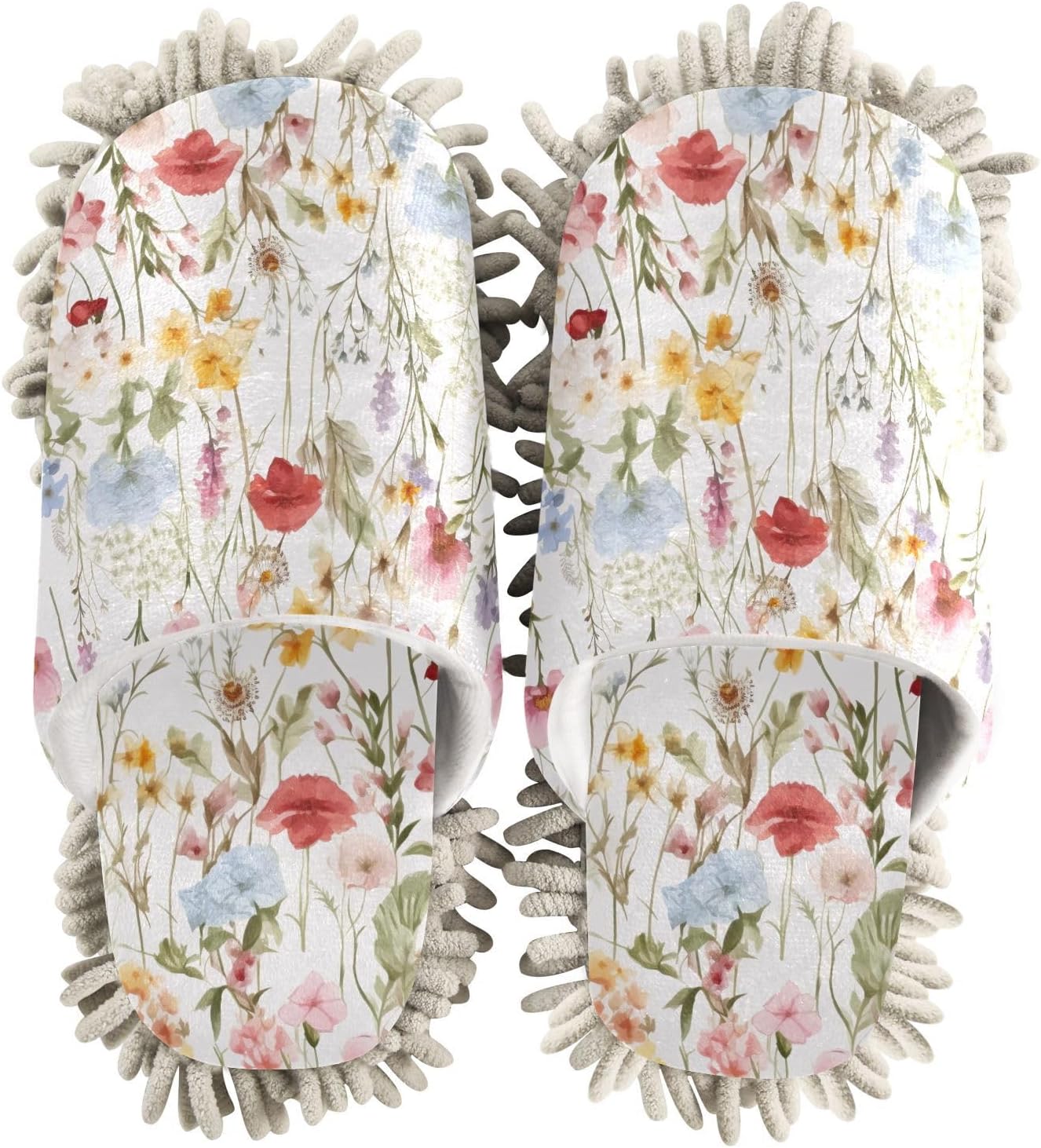 RunningBear Watercolor Floral Mop Slippers for Home Office Cleaning