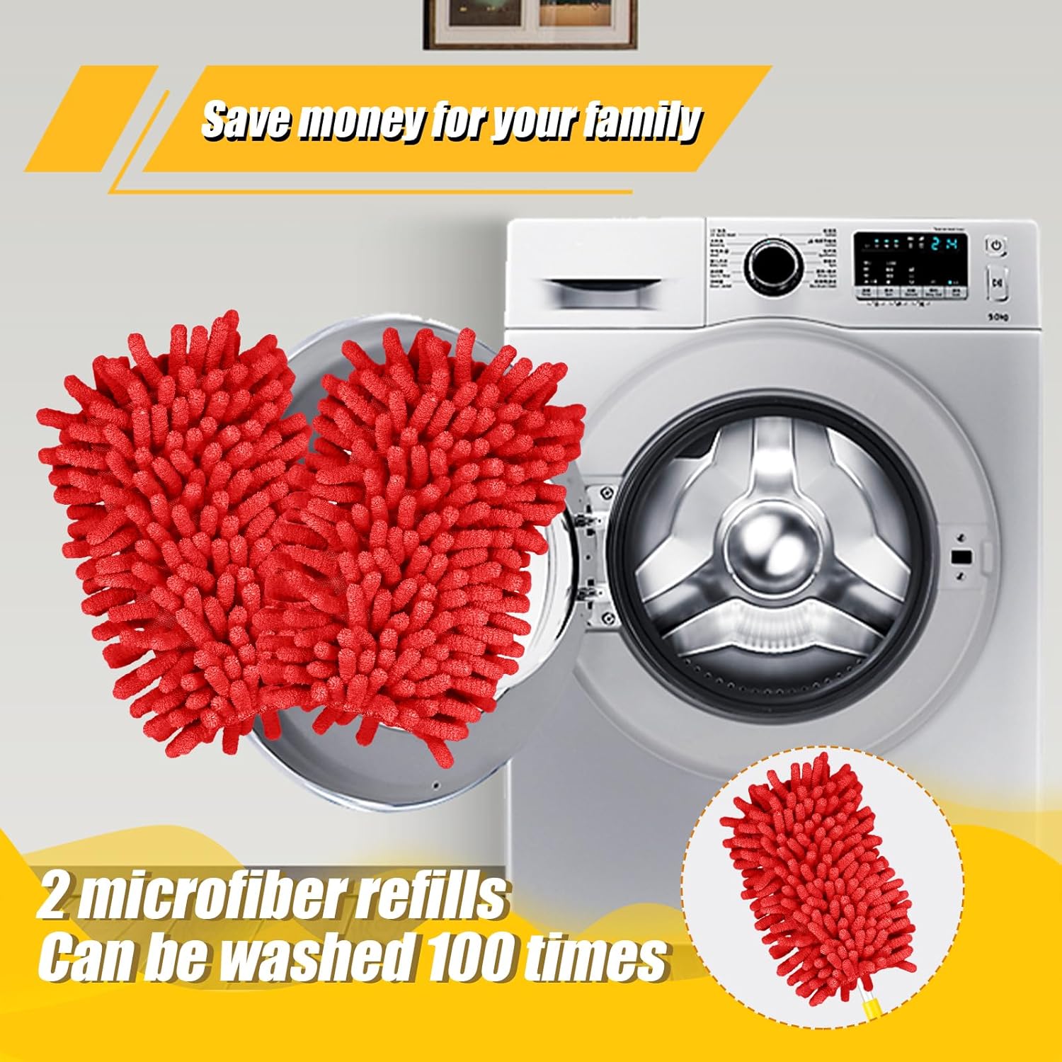 2pcs Microfiber Duster Refills for Ceiling Fans Heavy Duty Reusable Cleaning Accessories Red