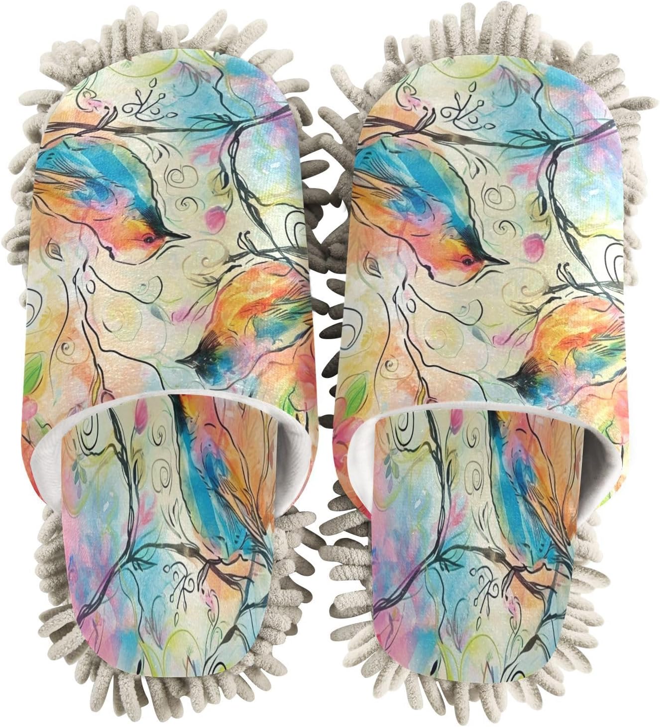 Bulletgxll Colorful Flowers Mop Slippers - Washable Floor Cleaner for Men Women