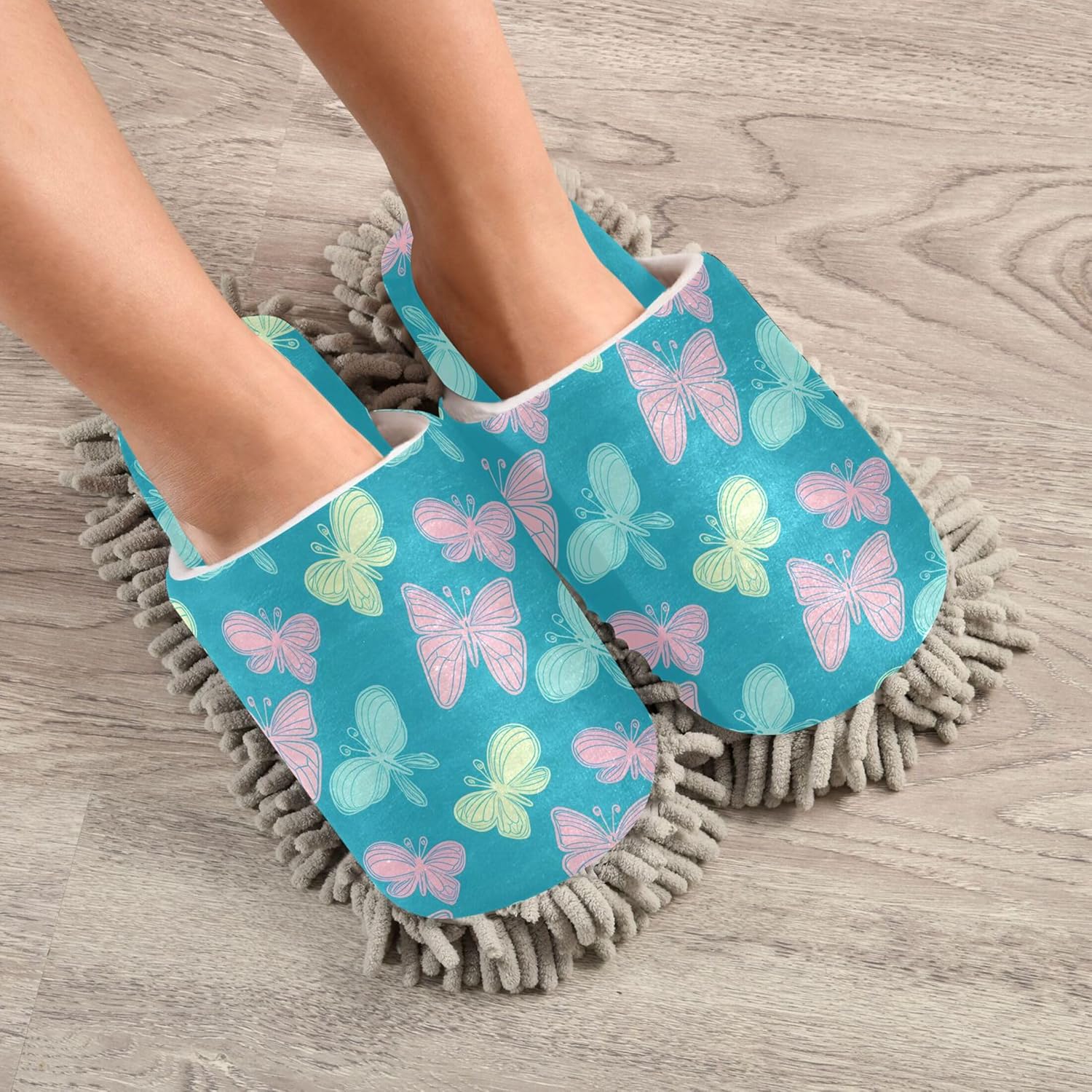 Burbuja Butterflies Mop Slippers Microfiber Cleaning Slippers Washable Dust Slippers for Women Men Home Kitchen