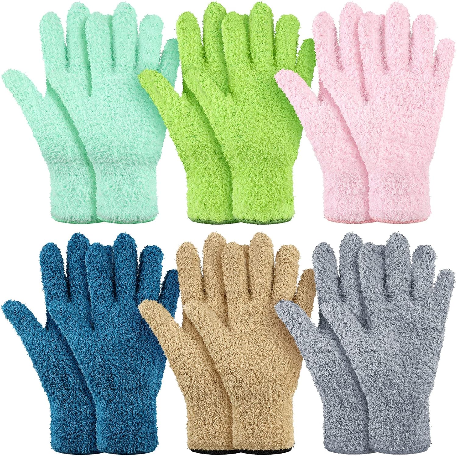 Bencailor 6 Pairs Microfiber Dusting Gloves - Fresh Colors Large Size